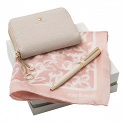 Parure Cacharel Light Pink (stylo bille, mini portefeuille & foulard soie)