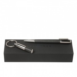 Parure Pure Leather Black (stylo bille & porte-clefs)