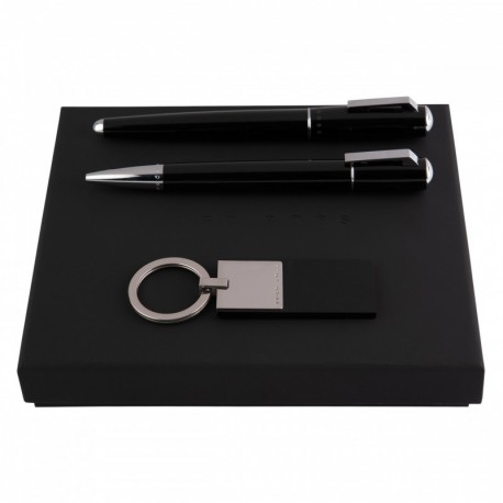 Parure Pure Acrylic Black (stylo bille, stylo roller & porte-clefs)