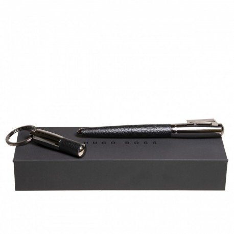 Parure Pure Leather Black (stylo plume & porte-clefs)