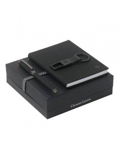 Parure Christian Lacroix Black (stylo roller, carnet A6 & porte-clefs)