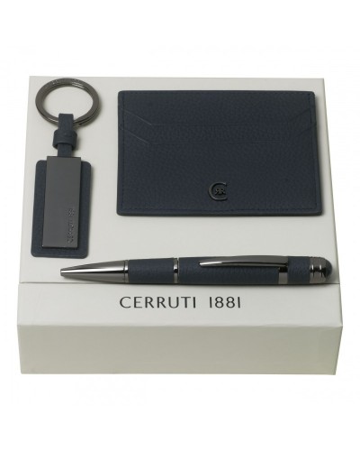 Parure CERRUTI 1881 Dark Blue (stylo bille, porte-clefs & porte-cartes)