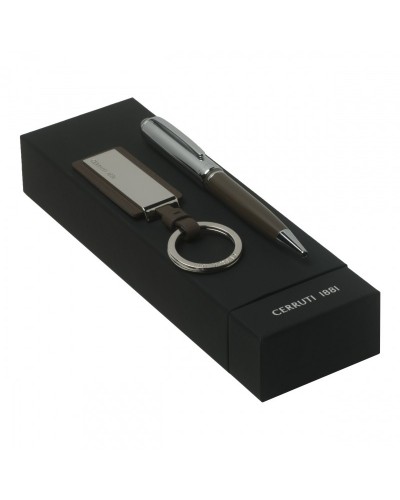 Parure CERRUTI 1881 Taupe (stylo bille & porte-clefs)