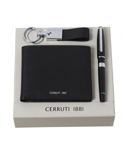 Parure CERRUTI 1881 Black (stylo roller, porte-clefs & portefeuille)