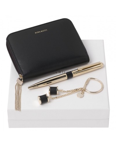 Parure Nina Ricci Noir (stylo bille, porte-clefs & couverture de carnet)