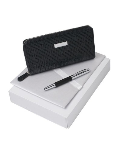 Parure Trame Black (stylo roller & porte-passeport)