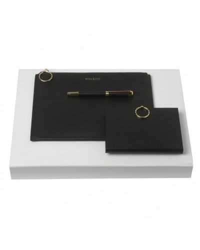 Parure Boucle Noir (stylo plume, carnet A6 & pochette)