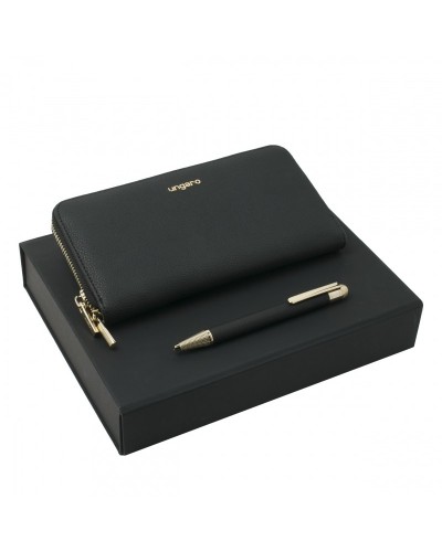 Parure Aria Black (stylo bille & portefeuille voyage)