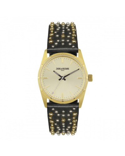 Montre Fusion Gold Black With Stones Leather-R-W-F403