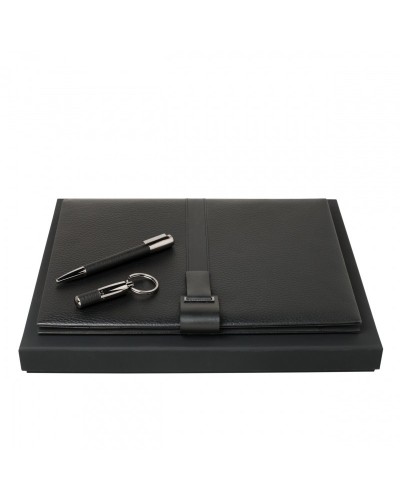 Parure Pure Leather Black (stylo bille, écritoire A4 & porte-clefs)