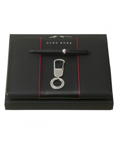 Parure HUGO BOSS (stylo bille, conférencier A5 & porte-clefs)