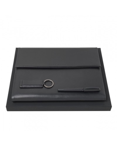 Parure HUGO BOSS Black (stylo roller, conférencier A4 & porte-clefs)