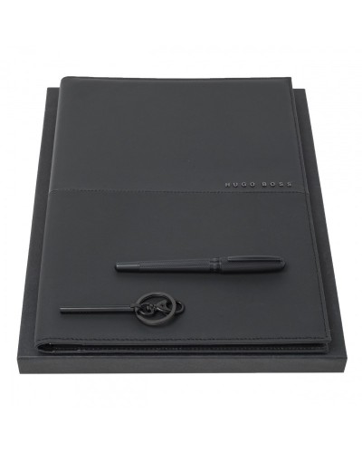 Parure HUGO BOSS Black (stylo roller, écritoire A4 & porte-clefs)