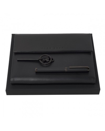 Parure HUGO BOSS Black (stylo roller, conférencier A5 & porte-clefs)