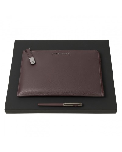 Parure HUGO BOSS Burgundy (stylo roller & conférencier A5)